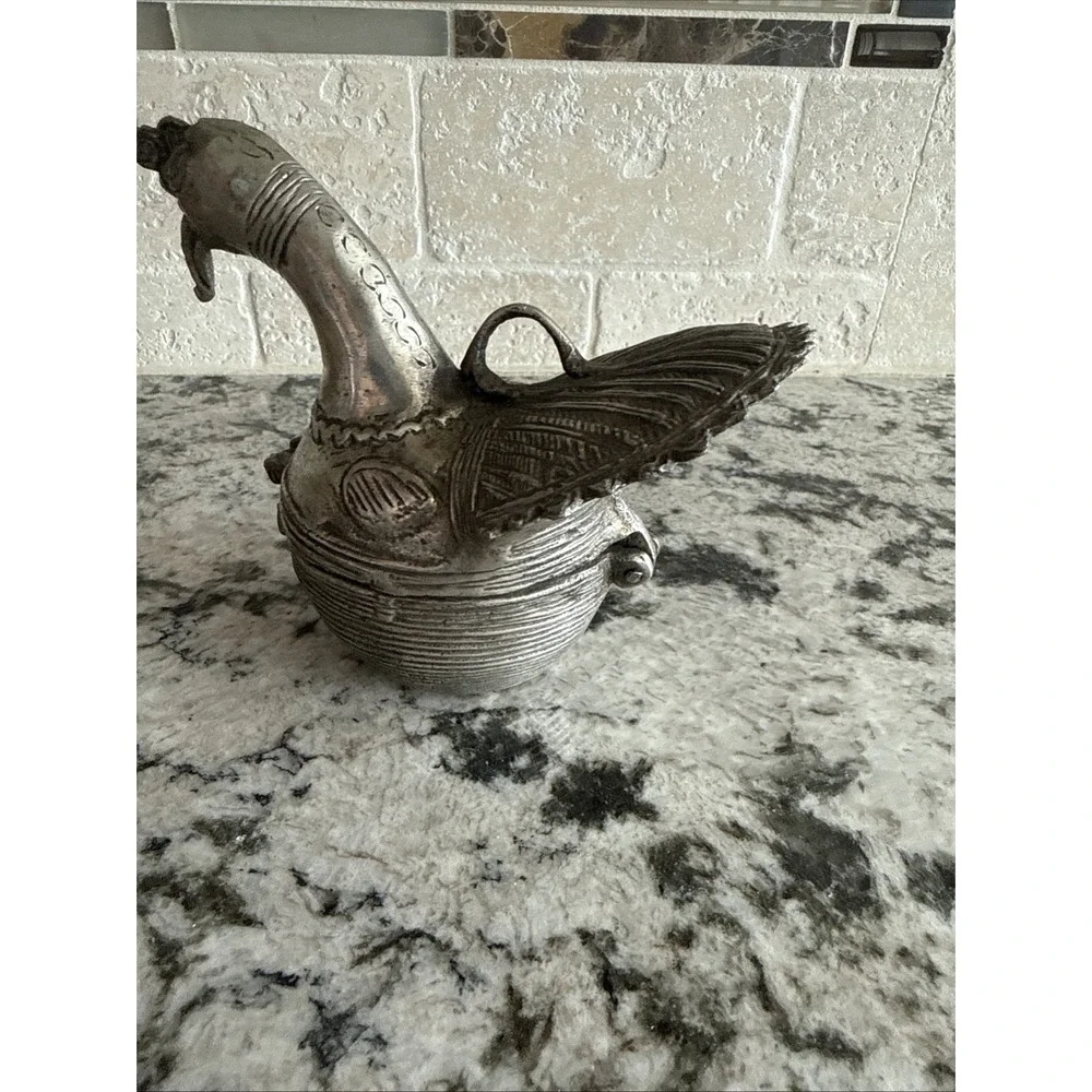 Vintage Brass Dhokra Peacock Bird Trinket or Betel Box Hinged Lid
